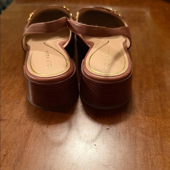 Cole Haan Brown Leather Slingback Loafers with Tortoiseshell Accent - Picture 4 of 6